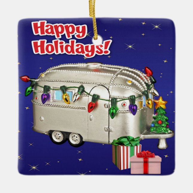 Travel Trailer Camper With Lights Gifts Ceramic Ornament (Front)