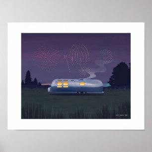 Travel Trailer Silver RV & Night Sky Art Print