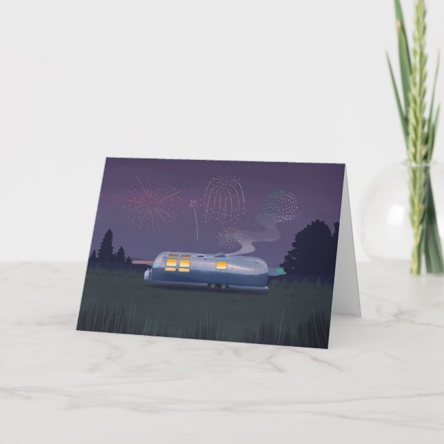 Travel Trailer Silver RV & Night Sky Blank Card (Front)