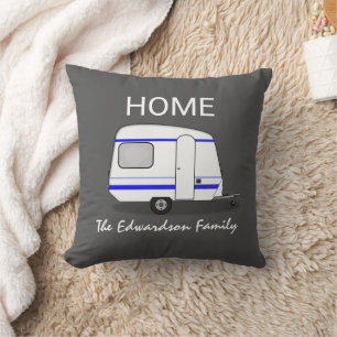Travel vacation caravan Home Family monogram Throw Pillow