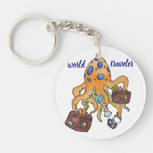 Travel Vacation Cartoon Illustration Funny Octopus Keychain