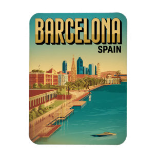 Travel vintage barcelona beacg view gifts magnet