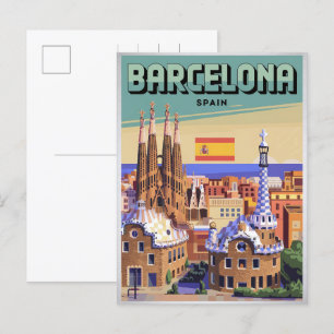 Travel vintage barcelona sagrada familia gifts postcard