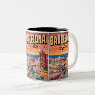 Travel vintage barcelona sagrada familia gifts Two-Tone coffee mug