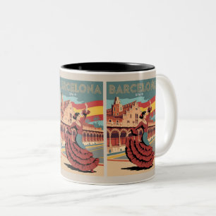 Travel vintage barcelona spain flaminco gifts Two-Tone coffee mug