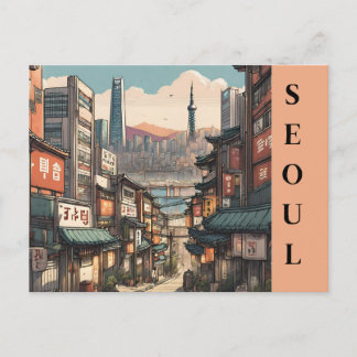 Travel Vintage Seoul South Korea asian Cityscape Postcard