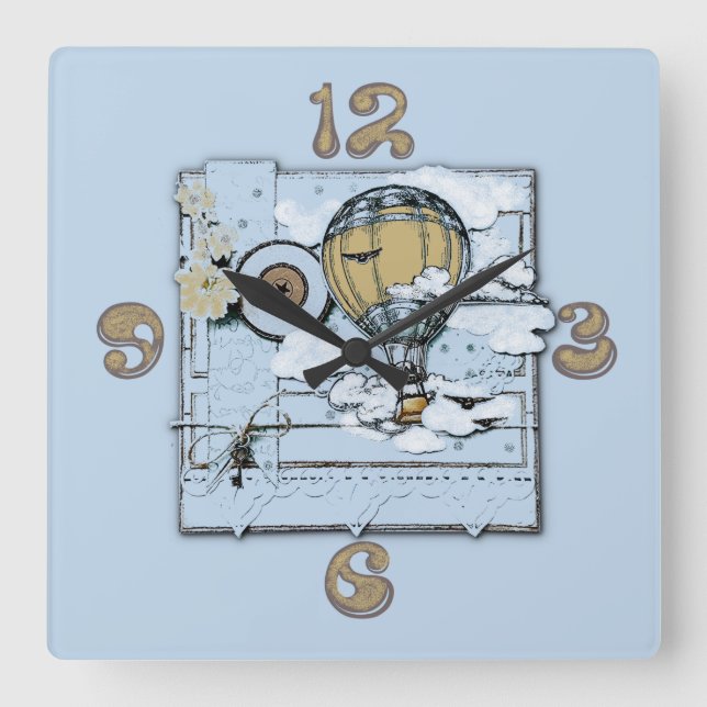 Travel vintage square wall clock (Front)