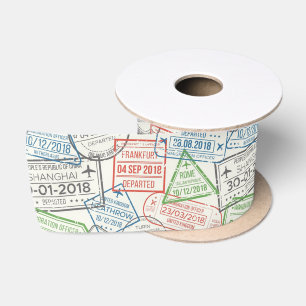 Travel Visa Stamps Satin Ribbon