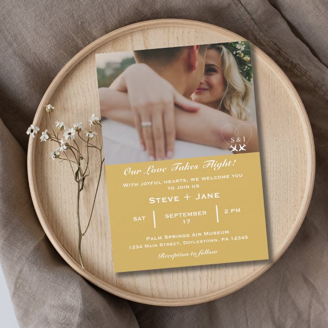 Travel Wedding Airplane Heart Modern Aviation Invitation (Creator Uploaded)