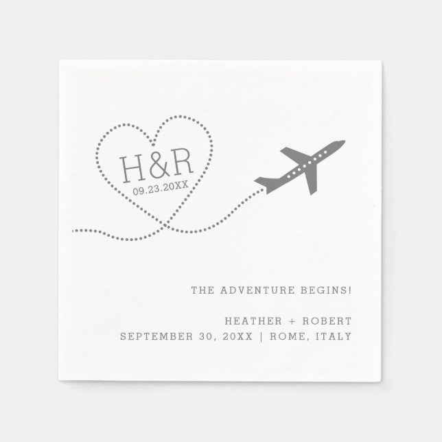 Travel Wedding Bridal Shower Custom Airplane Heart Napkin (Front)