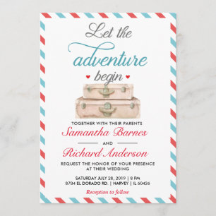 Travel Wedding Invitation Postcard Red Blue