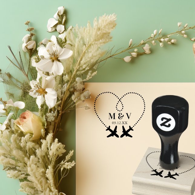 Travel Wedding Two Airplanes make Heart Modern Rubber Stamp (Creator Uploaded)