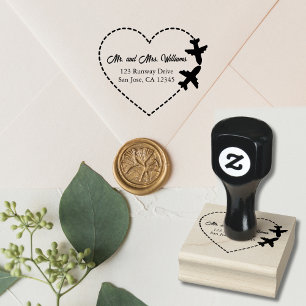 Travel Wedding Two Airplanes make Heart Modern Rubber Stamp