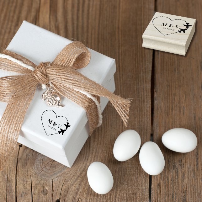 Travel Wedding Two Airplanes make Heart Modern Rubber Stamp (Creator Uploaded)