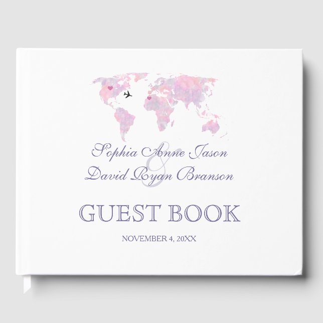 Travel Wedding Watercolor World Map Guest Book (Front)