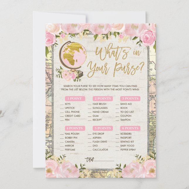 Travel What's in Your Purse Baby Shower Game Card (Front)