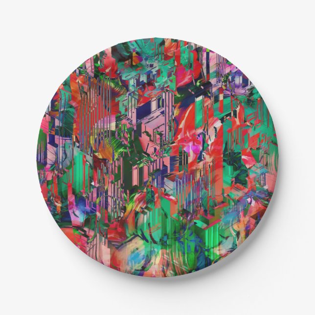 Travel World Abstract City Building Skyline Paper Plate (Front)