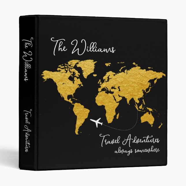 Travel World Map black 3 ring binder (Front/Spine)