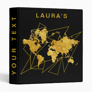 Travel World Map Gold Geometry Black Binder