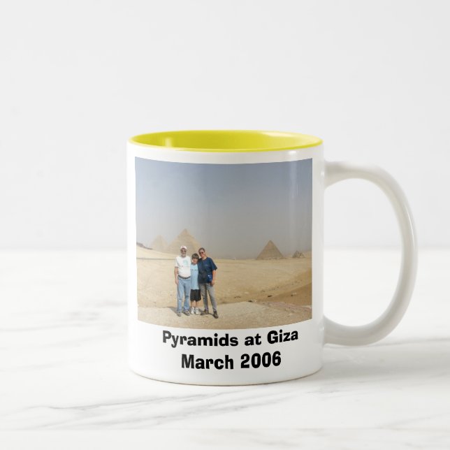 Travelers at Pyramids, Pyramids at Giza Two-Tone Coffee Mug (Right)
