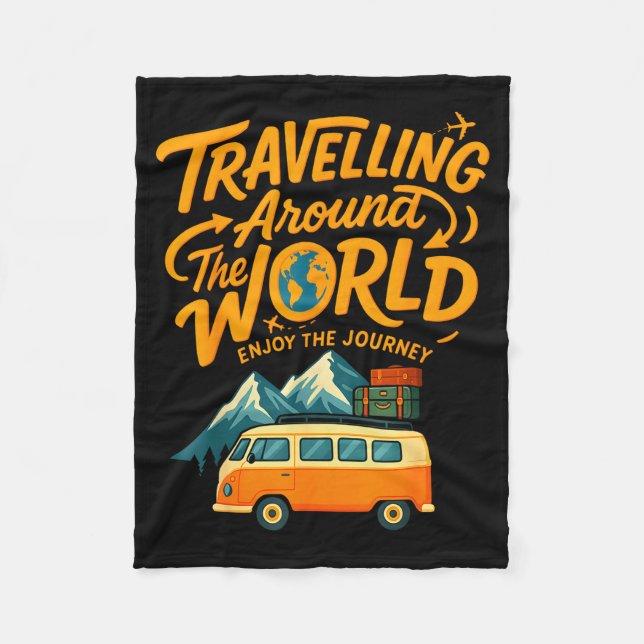 Traveling Around The World Van Life Adventure Desi Fleece Blanket (Front)