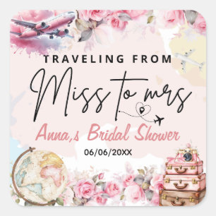 Traveling From Miss to Mrs Bridal Shower Floral  Square Sticker
