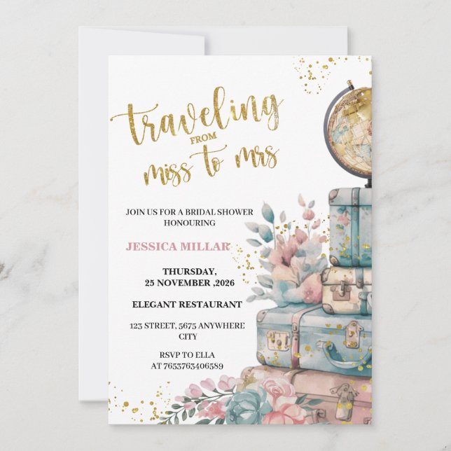 Traveling From Miss to Mrs Bridal Shower Invitatio Invitation (Front)