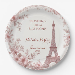 Traveling from Miss to Mrs Bridal Shower Paris Art Paper Plate