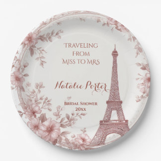 Traveling from Miss to Mrs Bridal Shower Paris Art Paper Plate