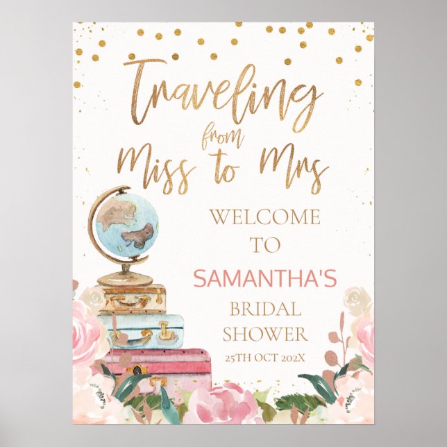 Traveling Miss to Mrs Bridal Shower Welcome Sign (Front)