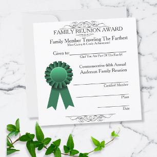 Travelled Farthest Family Reunion Awards Green