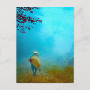 Traveller in the Japanese Fog in Old Japan Vintage Postcard