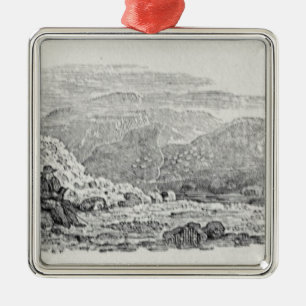 Traveller reading beneath a milestone metal ornament