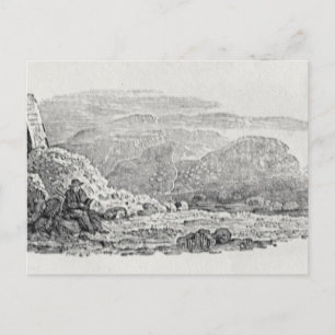 Traveller reading beneath a milestone postcard
