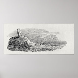 Traveller reading beneath a milestone poster