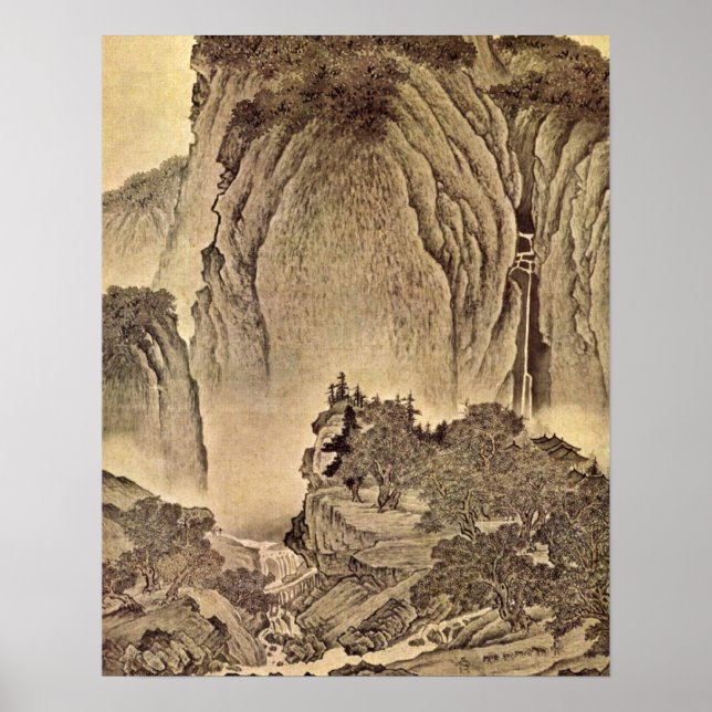 Travellers in the Mountains by Fan Kuan Poster (Front)