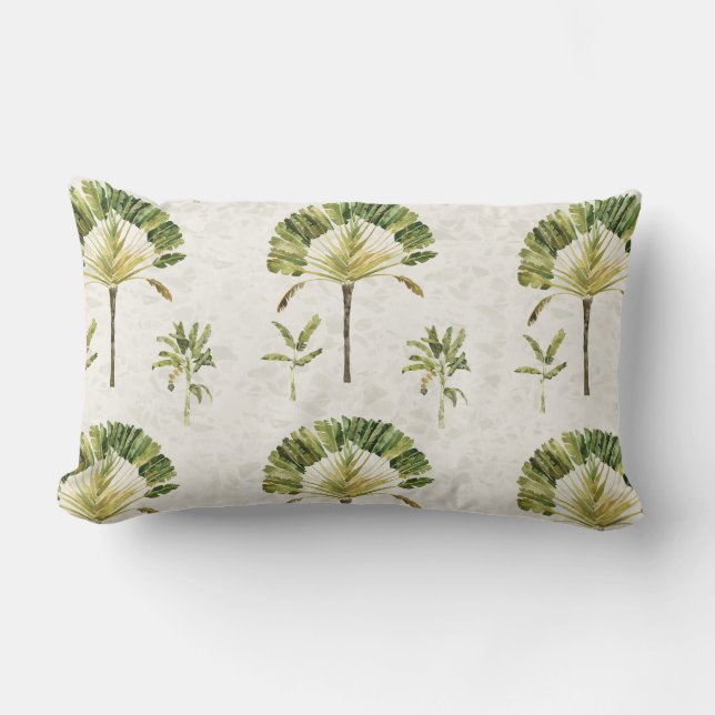 Traveller's Palm and Banana Tree on Terrazzo Lumbar Pillow (Front)