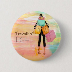 Travellin’ Light Typography Fun Luggage Design 2 Inch Round Button