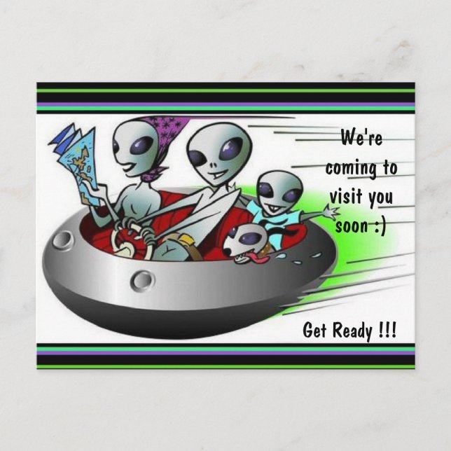 Travelling Aliens Coming to Visit Postcard (Front)