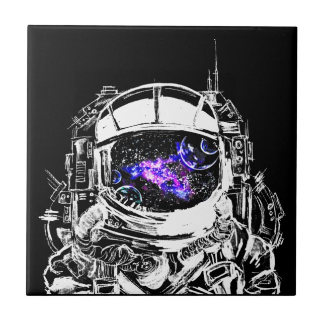 Travelling Astronaut Purple Galaxy Nebula Tile (Front)