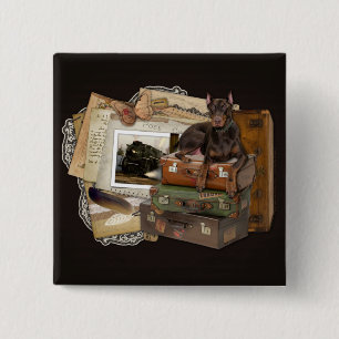 Travelling Doberman - Rocky 2 Inch Square Button