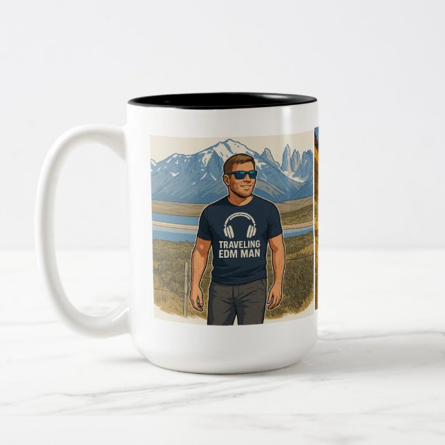 Travelling EDM man Two-Tone Coffee Mug (Left)
