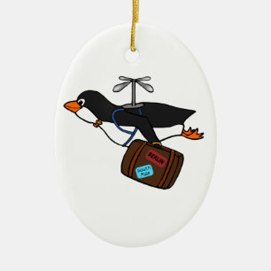 Travelling Flying Helicopter Penguin with Suitcase Ceramic Ornament