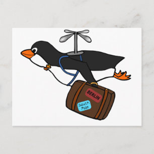 Travelling Flying Helicopter Penguin with Suitcase Postcard