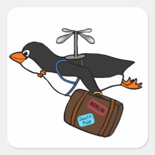 Travelling Flying Helicopter Penguin with Suitcase Square Sticker