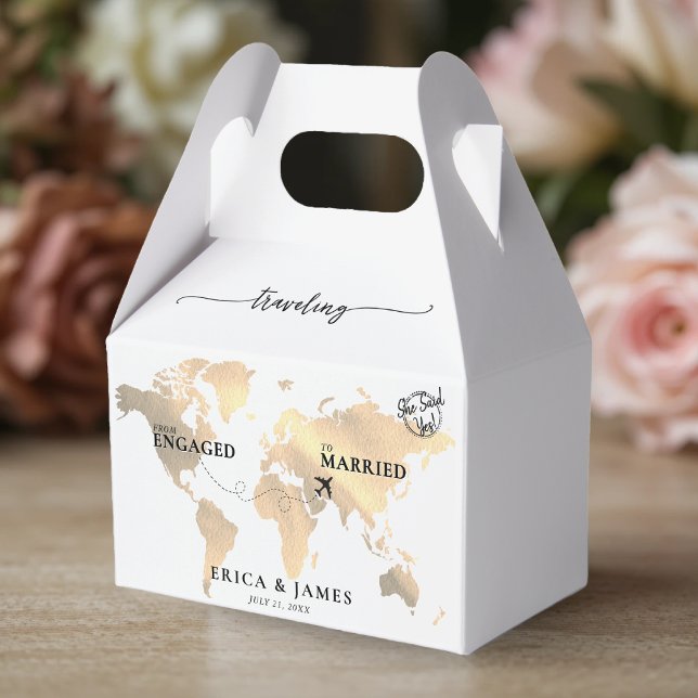 Travelling from Engaged to Married Gold Map Favor Box (Traveling from Engaged to Married Gold Map Favor Boxes
)