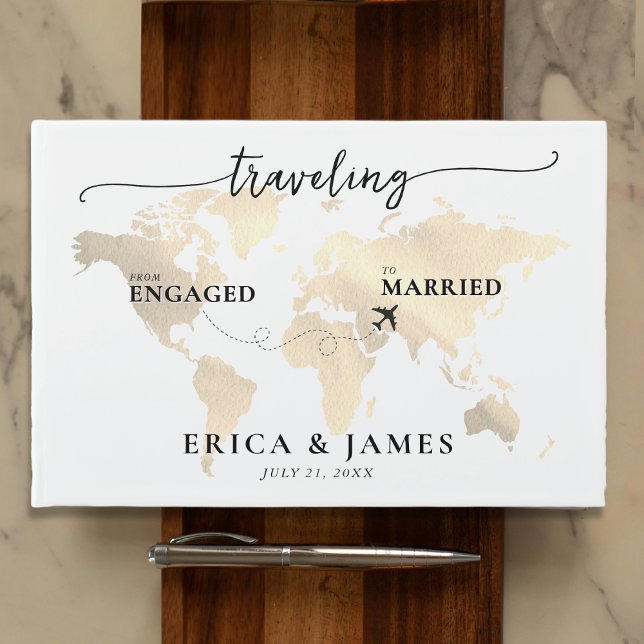 Travelling from Engaged to Married Gold Map Guest Book (Creator Uploaded)