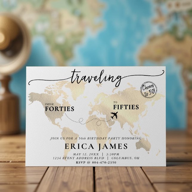 Travelling from Forties to Fifties 50th Birthday Invitation (Creator Uploaded)