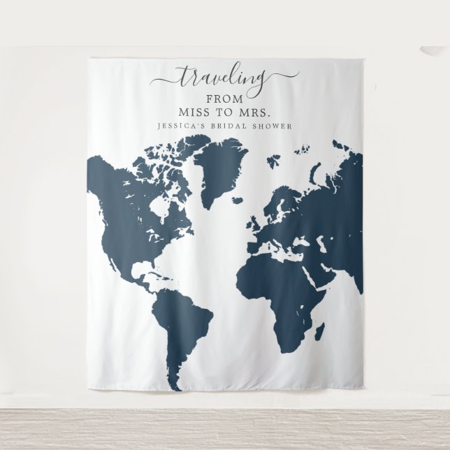 Travelling From Miss To Mrs Bridal Backdrop Tapestry (Front)