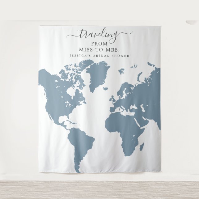 Travelling From Miss To Mrs Bridal Backdrop Tapestry (Front)